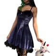 thumbnail image 1 of Txlixc Vestido de terciopelo con volantes para mujer, correa de espagueti, cuello en V, ribete de encaje, lazo, una pieza Txlixc Sexy, 1 of 8
