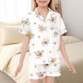 thumbnail image 2 of Pyjama en Soie Filles Imprimé Manches Courtes Chemise Boutonnée Ensemble Pyjama Tenue de Nuit Garçons Pyjama Garçons Filles Mode, 2 of 7