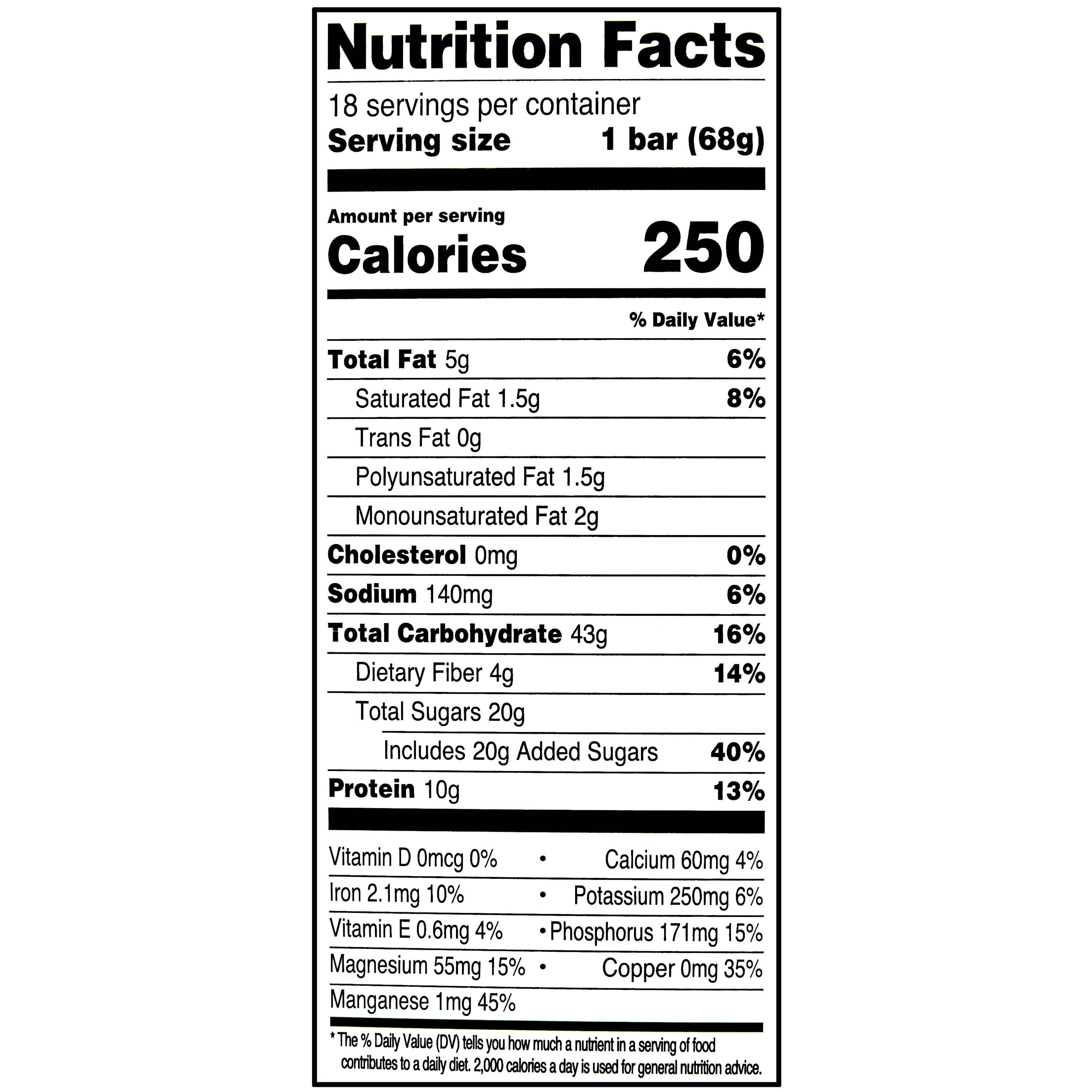 Great Value Energy Bar, Chocolate Chip, 2.4 oz, 18 Count