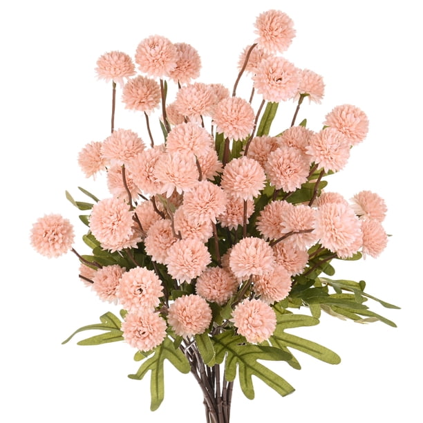 Uxcell 12 Paquete de Flores de Crisantemo Artificiales en Bola 20.08 pulgadas 5 cabezas Ramos de Crisantemo de Seda Falsos Rosa