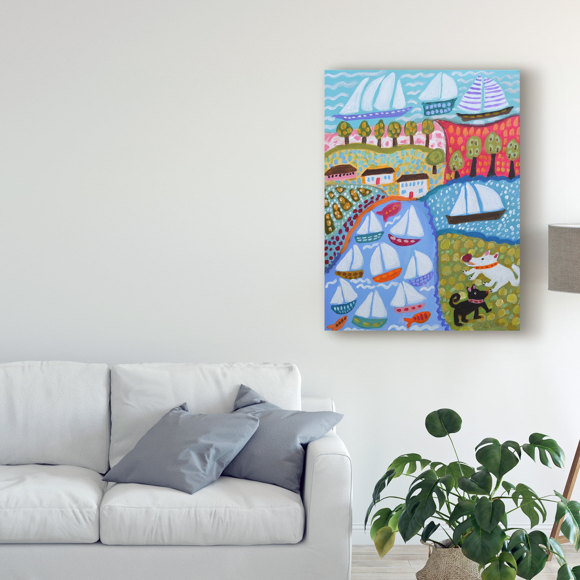 Trademark Fine Art 'Dogs And Sailboats' Canvas Art by Karen Fields