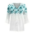 thumbnail image 3 of Xuyuer 3/4 Length Sleeve Womens Tops Round Neck Casual Summer Tunic Tops Basic Tees Blouses Cardigan Lightweight Button Down Casual Dressy T-Shirts Pleated Cute Shirts, 3 of 5