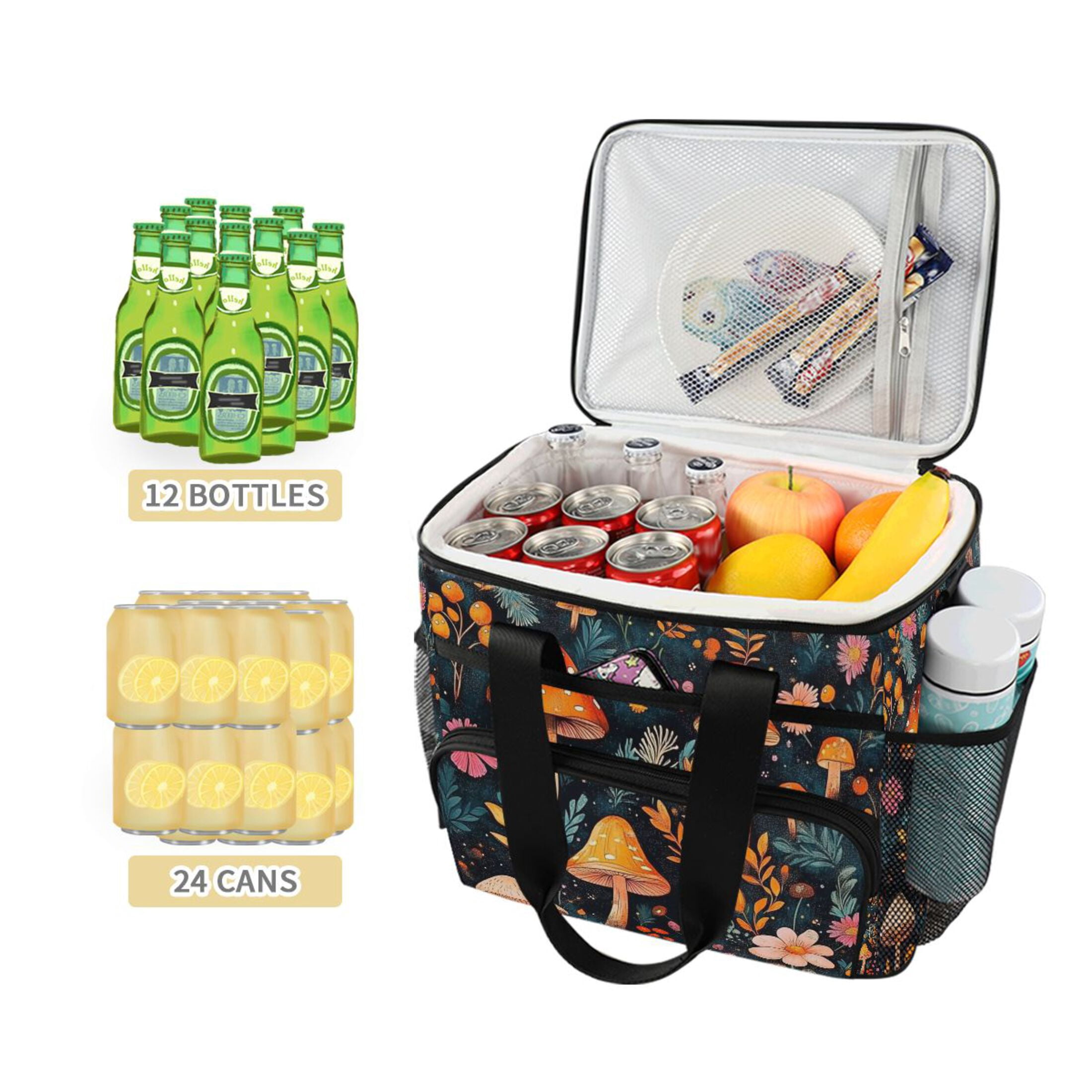 Orange Mushroom Insulated Lunch Bag 15L Cooler Box for Women Men Work Camping Beach Travel