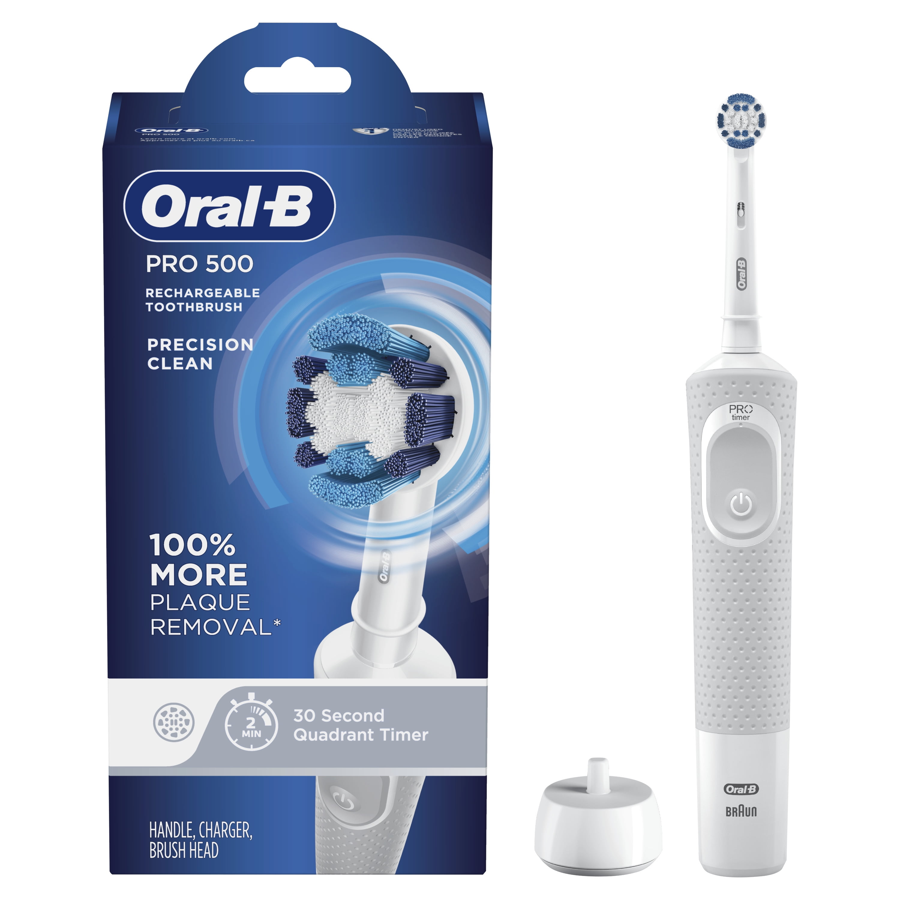 Stuiteren Sneeuwwitje directory Oral-B Pro 500 Precision Clean Electric Rechargeable Toothbrush, 1 Ct,  White - Walmart.com