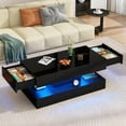 thumbnail image 2 of ChVans 39.37" Black LED Coffee Table with 2 Storage Drawers, Modern High Gloss Coffee Table with 20 Colors LED Lights & APP Control, 2 Tiers Rectangle Coffee Table Large Living Room Furniture, 2 of 6