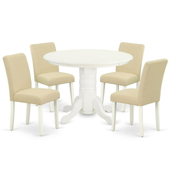 East West Furniture Dining Room Set Linen White, SHAB5-LWH-02