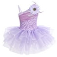 thumbnail image 2 of IBTOM CASTLE Kid Girls Sequins Flower One Shoulder Ballet Dance Dress Sleeveless Ruffle Tutu Skirted Leotard Ballerina Dancewear Outfit, 2 of 10