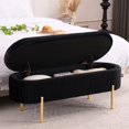 thumbnail image 3 of Velvet Storage Bench for Bedroom Upholstered End of Bed Bench Oval 45.5"W Modern Ottoman with Gold Legs for Living Room/Window/Entryway, 3 of 8