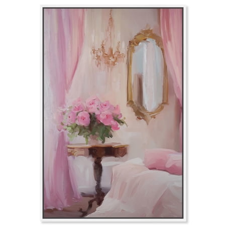Mirror of Roses Canvas Glam Bathroom Art by Art Remedy, White Frame, 36" x 54"