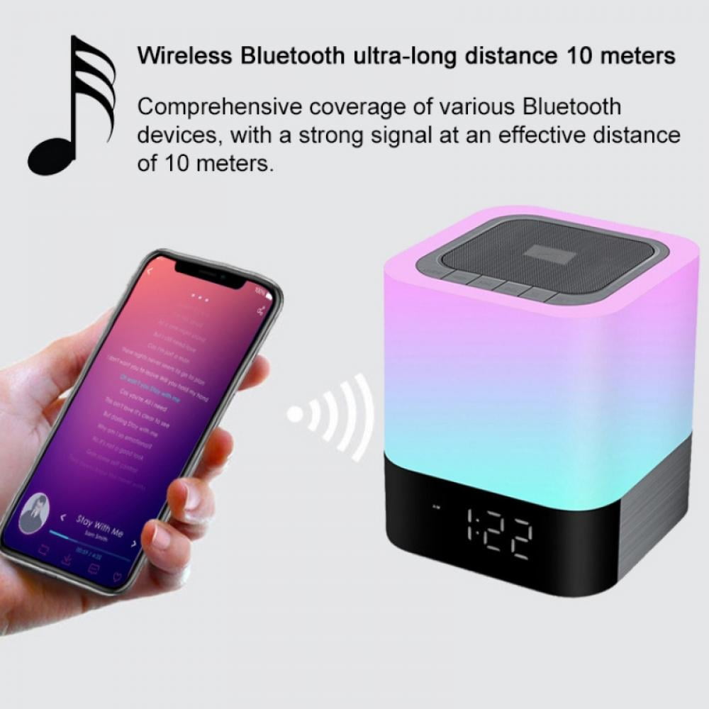 Night Light Bluetooth Speaker Alarm Clock Touch Control Bedside Lamp with FM Radio Warm and 7 dynamic Colors Changing Lighting Modes TF Card Player Hands-Free Call Supports Music Player 