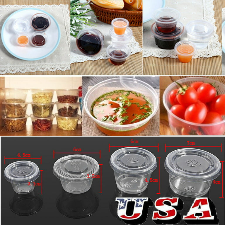 Loewten Disposable Sauce Cup, Plastic Clear Sauce Chutney Cups Boxes With  Lid Food Takeaway Hot 1 oz/50Pcs