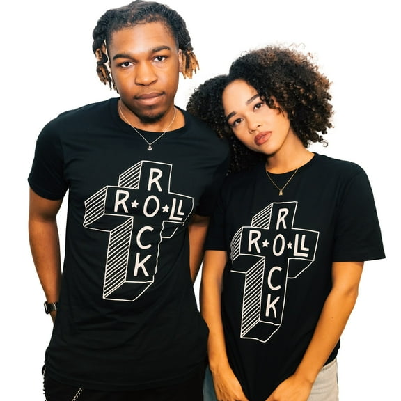 db deadbeat Rock & Roll Cross Motif Graphic Screen Print Eco-Friendly Black T-Shirt, Men's & Unisex