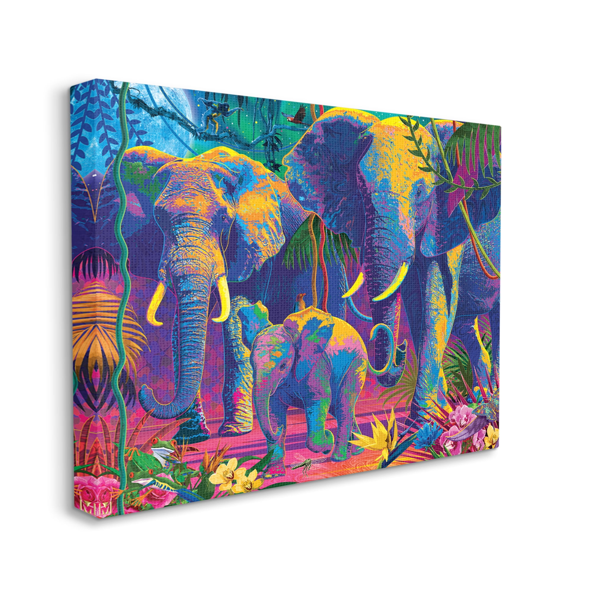 Stupell Industries Elephants in Vivid Hues Animals & Insects Painting Gallery Wrapped Canvas Print Wall Art, 40 x 30