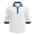 thumbnail image 4 of DAFPZW Long Sleeve Casual Denim Shirt for Men Cotton Linen Patchwork Collared Button-Down Top Unique Distressed Shirts, 4 of 6