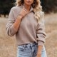 thumbnail image 2 of Jersey de punto para mujer, suéter con cuello levantado, cremallera frontal, hombro caído, manga larga, cálido para invierno y otoño, color tostado claro S, 2 of 7