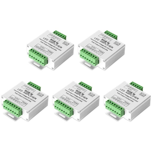 5X RGB/RGBW 5050 LED Strip Amplifier Controller Work with 4Pin/5Pin DC12V/DC24V 5050SMD LED Strip,5 x LED RGB/RGBW Amplifier,silver