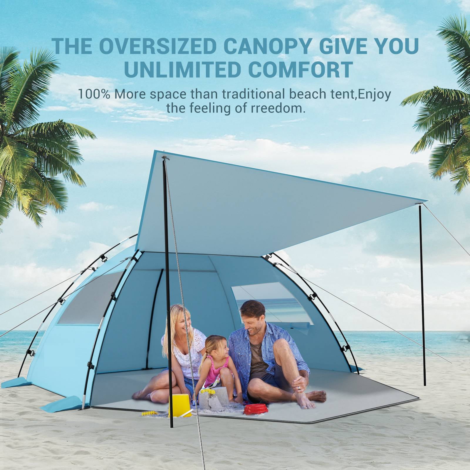 Aship Beach Tent for 4-5 Person, UPF 50+ Sun Shelter with 360° Ventilation & Large Canopy, Easy Setup Waterproof & Portable for Family Camping Hiking Beach Outdoor Adventures