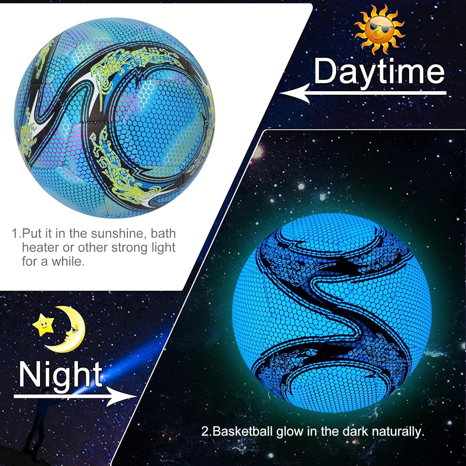 Soccer Ball Glow in The Dark Blue, Glowing Soccer Ball Size 4/5 for Men Women Night Games, with Pump and Carry Bag