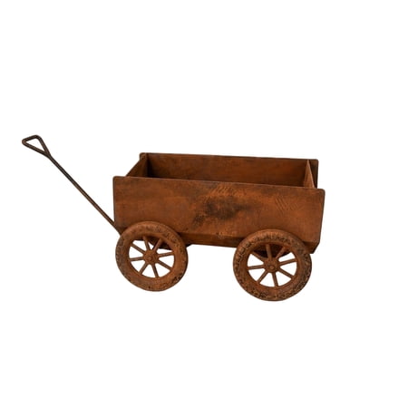 Rusty Cart-Style Planter 12.6-inch Creative Metal Outdoor Pot for Garden Porch Decor & Rustic Artistic Flower Arrangement Display