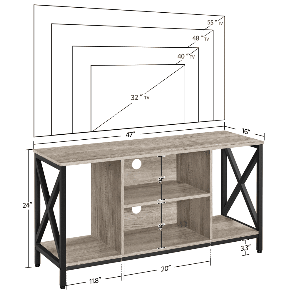 Alden Design 47 inch Wide TV Stand with Storage for Living Room, Gray
