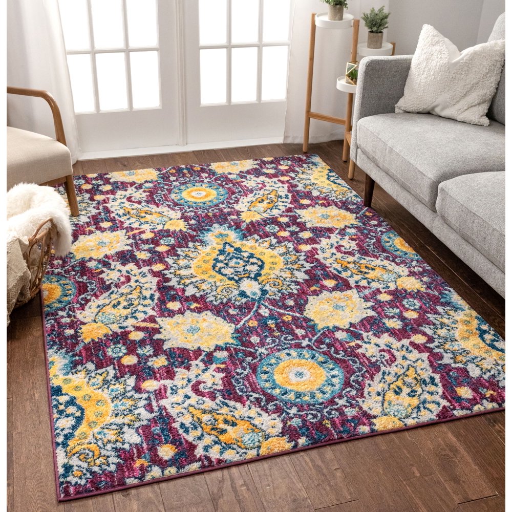 Well Woven Mystic Ash Bohemian Floral Distressed Lavendar 5'3" x 7'3