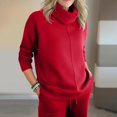 thumbnail image 6 of Women's Elegant Mock Neck Sweatshirt and Wide Leg Pants Set, Fall Winter Two Piece Outfit, Casual Lounge Set, Matching Sweatsuit, Athleisure Set Red L, 6 of 7