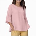 thumbnail image 2 of Towmus 3/4 Length Sleeve Womens Tops 2025 Fall Crewneck Going Out Blouse Cotton Linen Casual Three Quarter Sleeve Shirts, 2 of 6