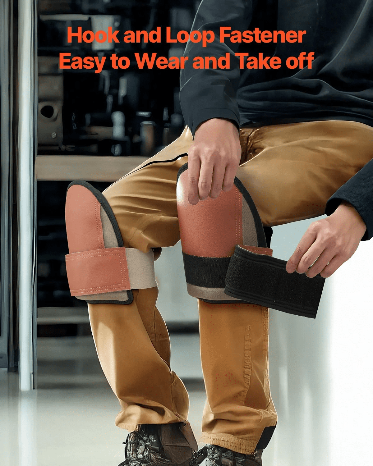 Knee Pads for Work, Durable Leather Construction Pads, Machine Washable Work Knee Pads, Easy to Wear and Take off, Extra Thick Knee Support for Gardening Flooring and Cleaning, Black and Brown