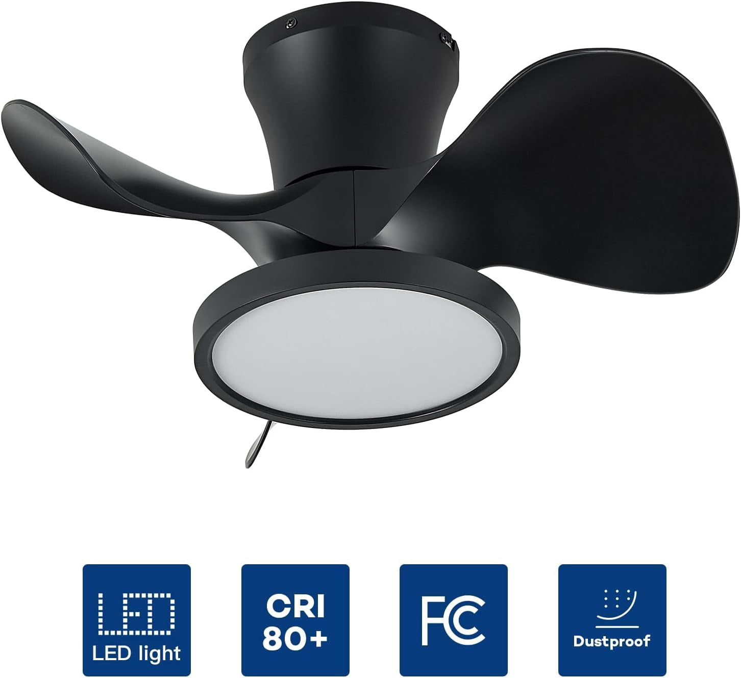 Roomratv Quiet Ceiling Fan with LED Light 22 inch Large Air Volume Remote Control for Kitchen Bedroom Dining Room Patio