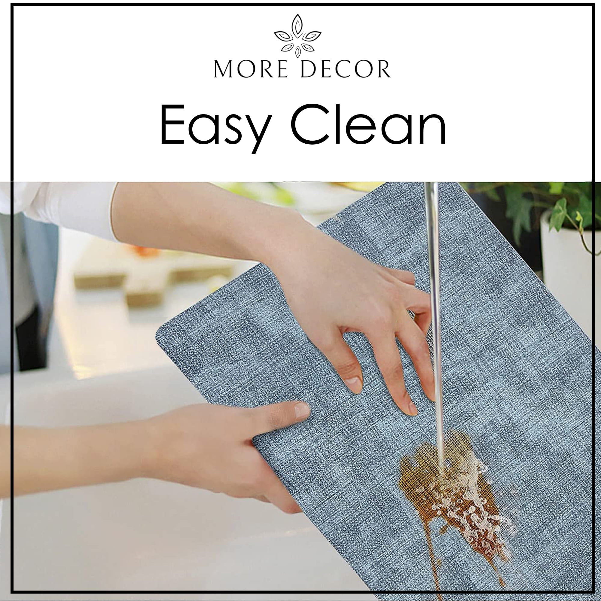 More Décor Faux Leather Placemats for Dining and Kitchen Table - Stain and Heat Resistant, Non Slip, Wipeable, Washable - Set of 4 - Blue