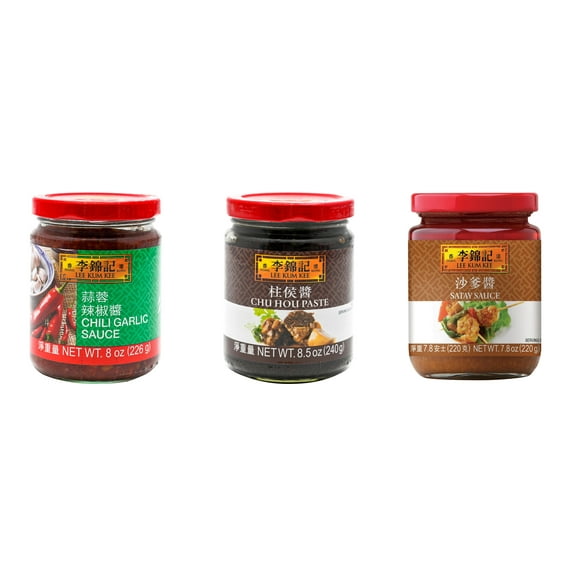 NineChef Brand Spoon Plus 3 Pack Lee Kum Kee Cooking Sauce, 3 Flavors(Chili Garlic Sauce,Chu Hou,Satay Sauce)