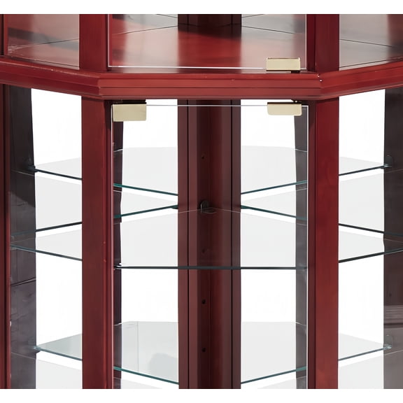 Glass Cabinet Lighted Corner Cabinet Corner Display Curio Cabinet, Glass Display With Light(Included)Bar Cabinet,Wine Cabinet with Adjustable Glass Shelves Carved Decoration Cherry Light(Included)