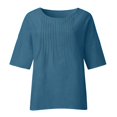 thumbnail image 4 of Youmylove T-Shirts pour Femmes Été Manches 3/4 Col Rond Imprimé Floral Haut Ample T-Shirts Tunique en Lin Décontractée Blouse Mode Basique Douce, 4 of 5
