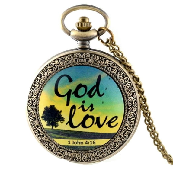 GOD Is LOVE Pocket Watch Anti-Tarnish Christian Religion Jesus Watch, PW-30