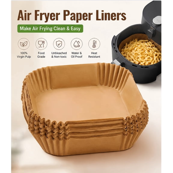 50 Count Square Air Fryer Disposable Paper Liners, Food Grade Oil-Proof Non-Stick Parchment Sheets for Oven Baking