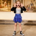 thumbnail image 2 of Godom Girls Sparkly Sequin Skirt 3T-14T Elastic Waist Shiny Mini Skater Cheerleader Dance Outfit,Blue, 2 of 6