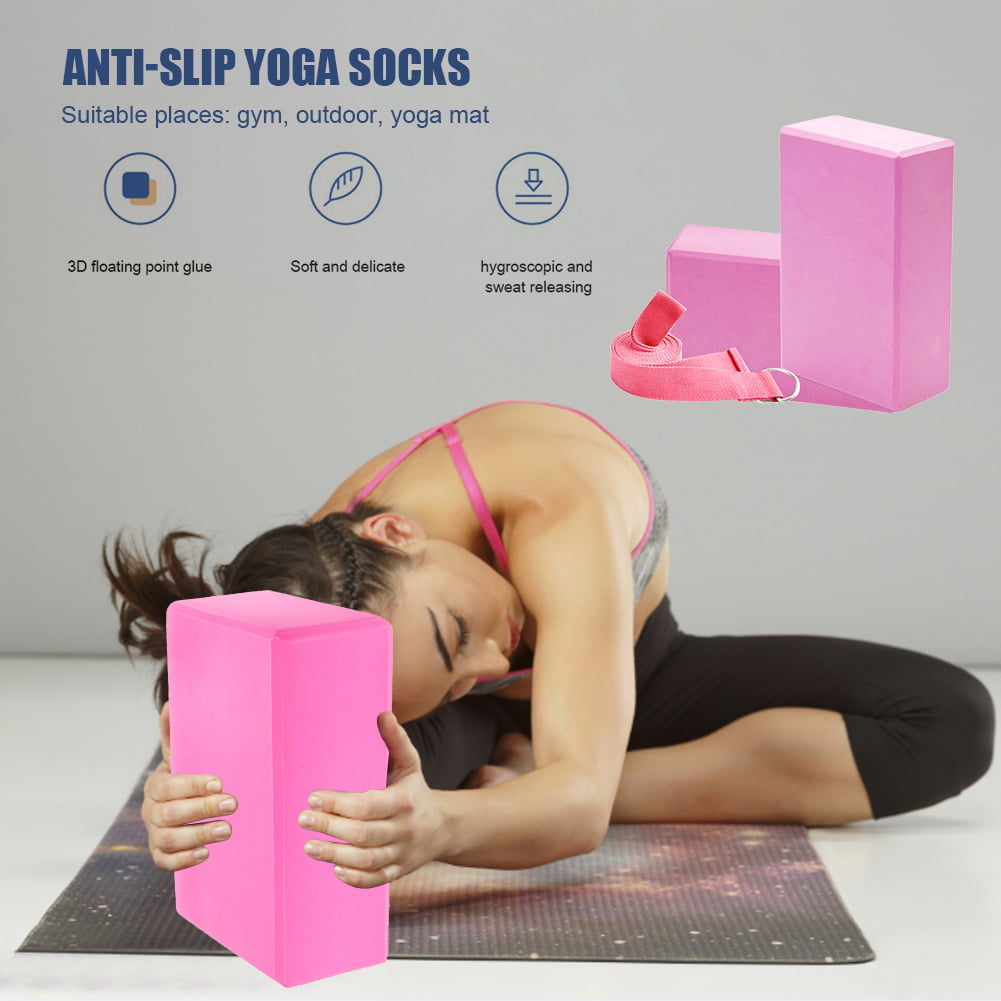 3PCS Yoga Blocks Foam EVA Brick And Yoga Strap Stretch Belt Exercise Prop Fitnes 