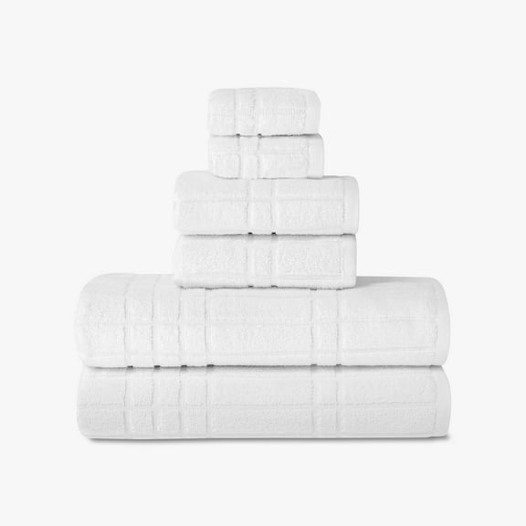Mainstays Performance Cotton 6-Piece Bath Towel Set, Super Soft Quick Dry Fade Resistant, Textured White