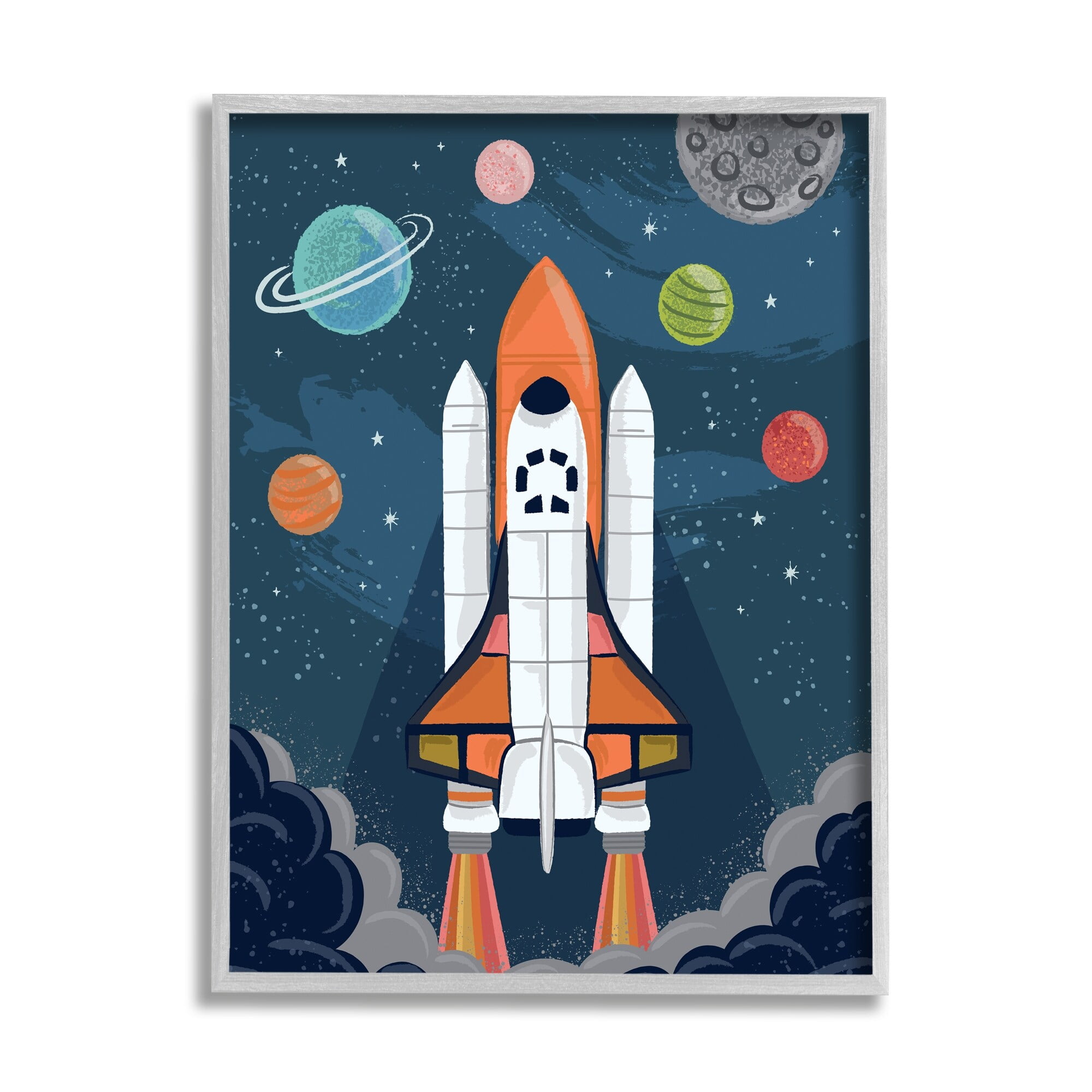 Stupell Industries Rocket Ship Ready for Flight Outer Space Planets Framed Wall Art, 11 x 14, Design by Lisa Perry Whitebutton
