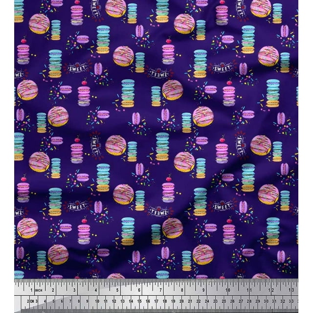 Soimoi polyester Crepe Fabric Donuts Food Print Sewing Fabric Yard 52 Inch Wide