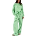 thumbnail image 5 of Usloyux Women's 2 Piece Striped Lounge Set Long Sleeve Pullover Top and Wide Leg Pants Matching Tracksuit Outfits with, Green S, 5 of 6