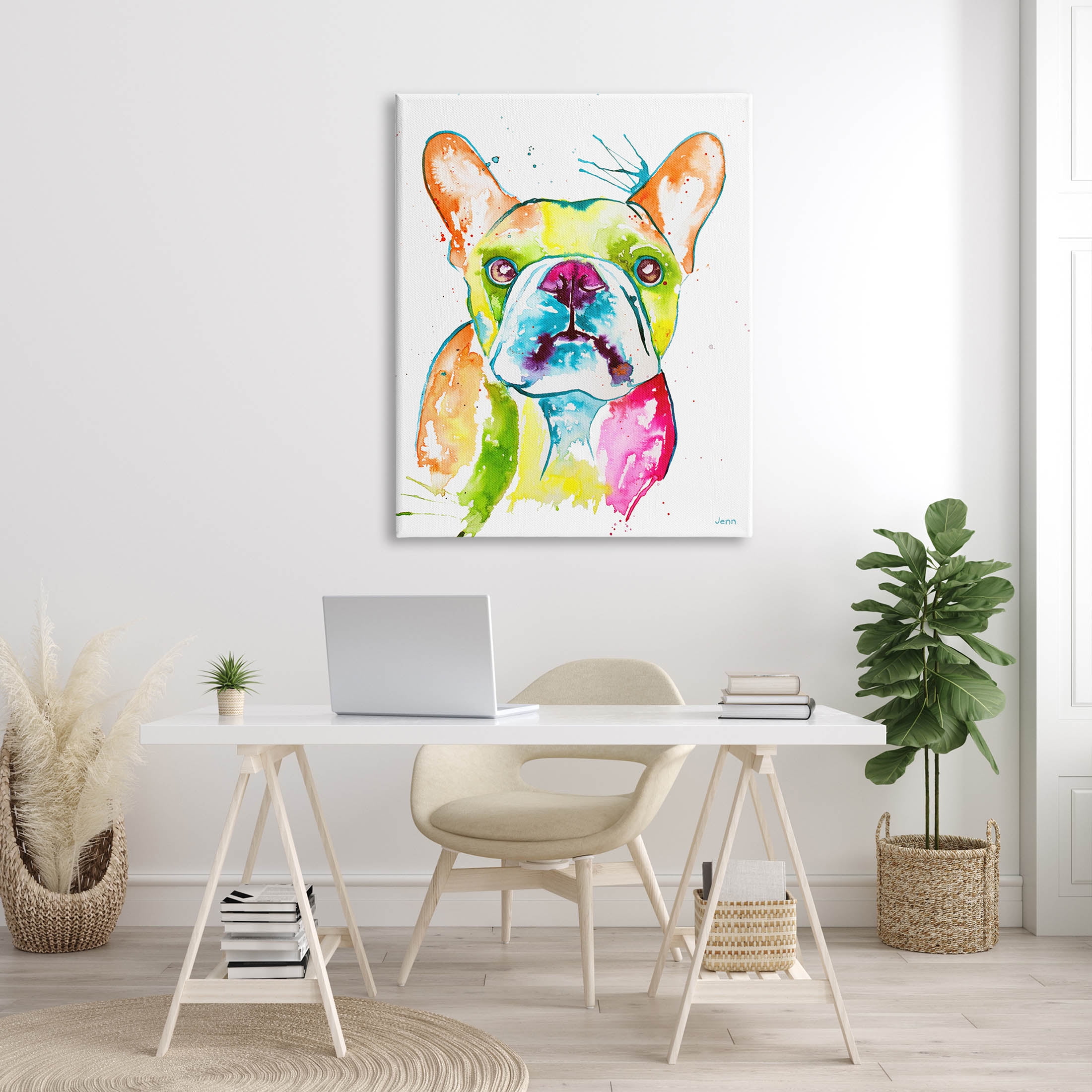Modern French Bulldog Fun Portrait Animals & Insects Graphic Art Gallery Wrapped Canvas Print Wall Art