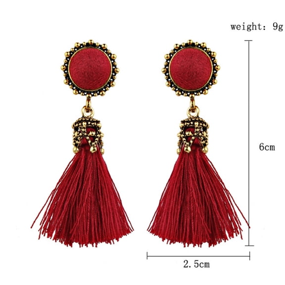 ibasenice Red Tassel Eardrop Earrings with Vintage Bohemian Design, Lightweight Jewelry for Women