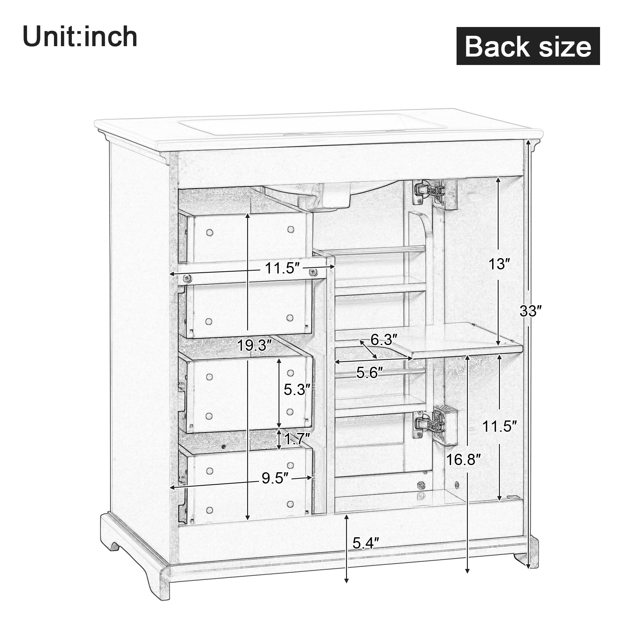 30" Bathroom Vanity with Sink, One Door Cabinet and Drawers