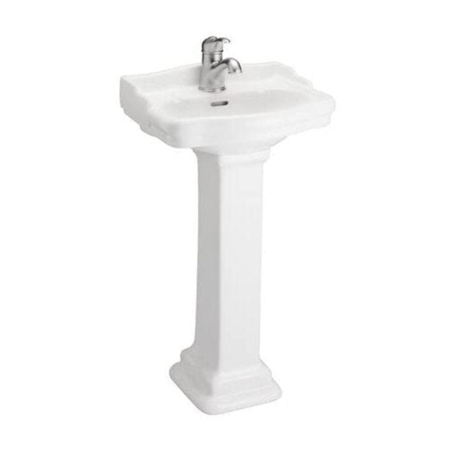 Art Deco Pedestal Sink - 19 Inch Vitreous China Lavatory - Elegant Bathroom Sink with Hardware