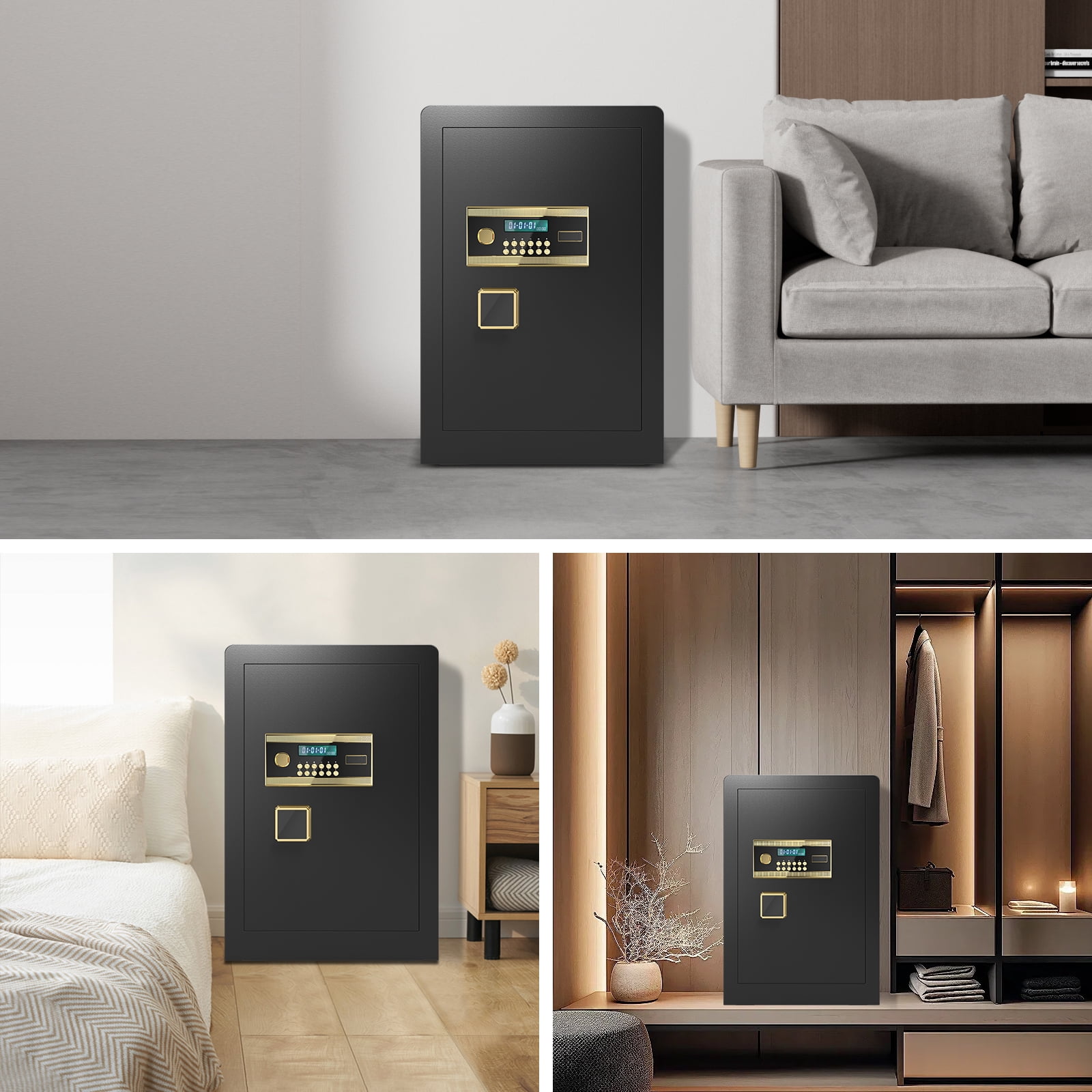 Fireproof Waterproof Safe Box with Deposit Slot & Adjustable Shelf, Extra Large Home Safe with Soft PU Leather Lining, Large LCD Screen & Dual Alarm for Home Office