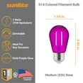 thumbnail image 5 of Sunlite LED S14 String Light Bulb, 2 Watts (25W Equivalent), Medium E26 Base, Party Decoration, Holiday Lighting, Transparent, Dimmable, UL Listed, Purple, 6 Count, 5 of 5
