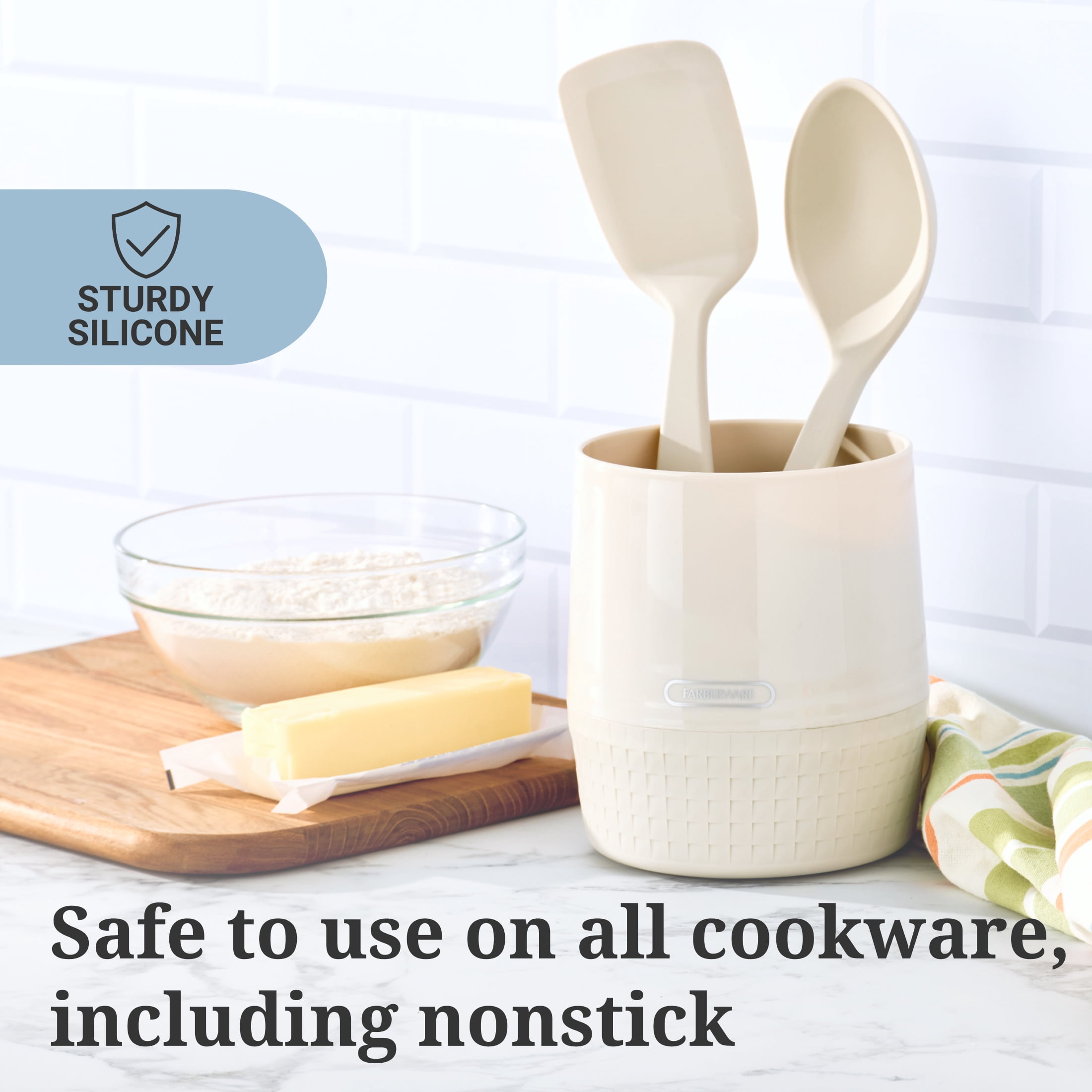 Farberware Soft Grips Silicone Cooking Utensils Set of 2, Spatula and Basting Spoon