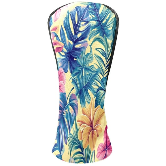 Golf Club Covers PU Leather Waterproof Head Covers for Fairway Woods Hybrids Tropical Leaves