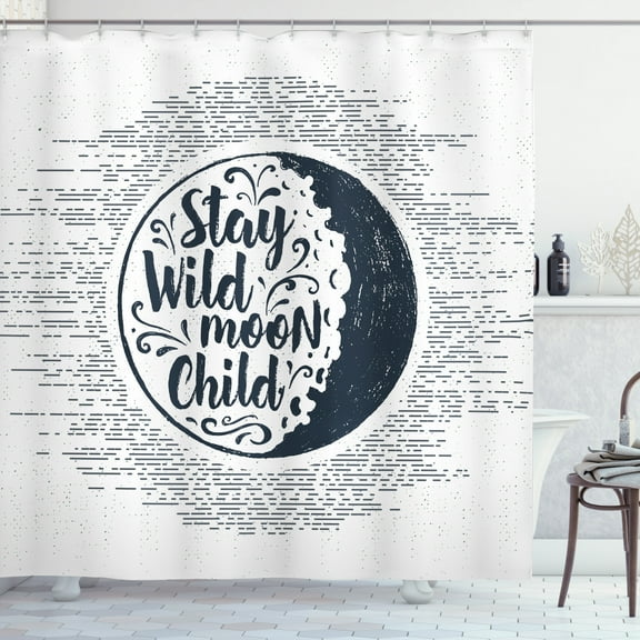 Ambesonne Stay Wild Shower Curtain, Text and Curls, 69"Wx70"L, Night Blue Grey